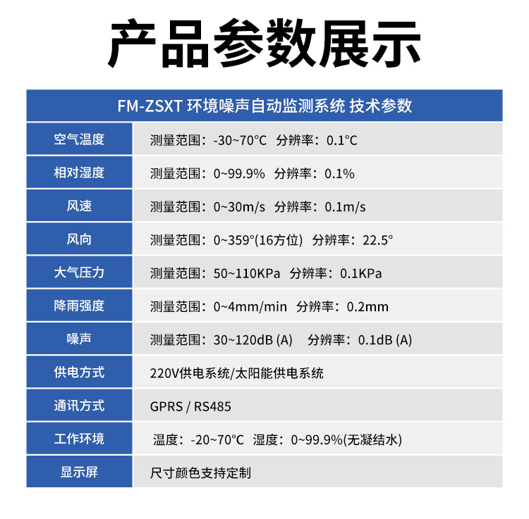FM-ZSXT環境噪聲自動監測系統
環境噪聲自動監測系統是在監測點位采用連續自動監測儀器對環境噪聲（聲環境功能區噪聲、交通 噪聲、固定污染源噪聲等）進行連續的數據采集、處理和分析的儀器系統。
環境噪聲自動監測系統主要 由噪聲自動監測子站、管理控制中心及數據傳輸系統組成。自動監測子站由噪聲監測終端、全天候戶 外傳聲器單元、GPS、氣象、車流量、各種選配部件、不間斷電源（UPS）、數據傳輸設備、固定站設 施等構成，管理控制中心主要由數據通信服務器、數據存儲服務器、噪聲計算工作站、管理系統、信 息發布系統等構成。
